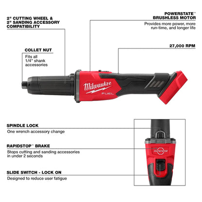 Milwaukee M18 FUEL Braking Die Grinder, Slide Switch 2939-20 | M18 Battery, Metal