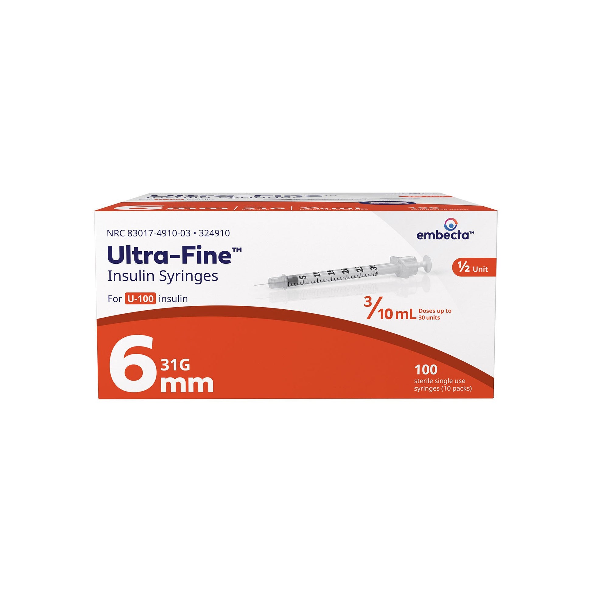 Veo Ultra-Fine Standard Insulin Syringe with Needle 15/64 Inch 31 Gauge NonSafety Regular Wall