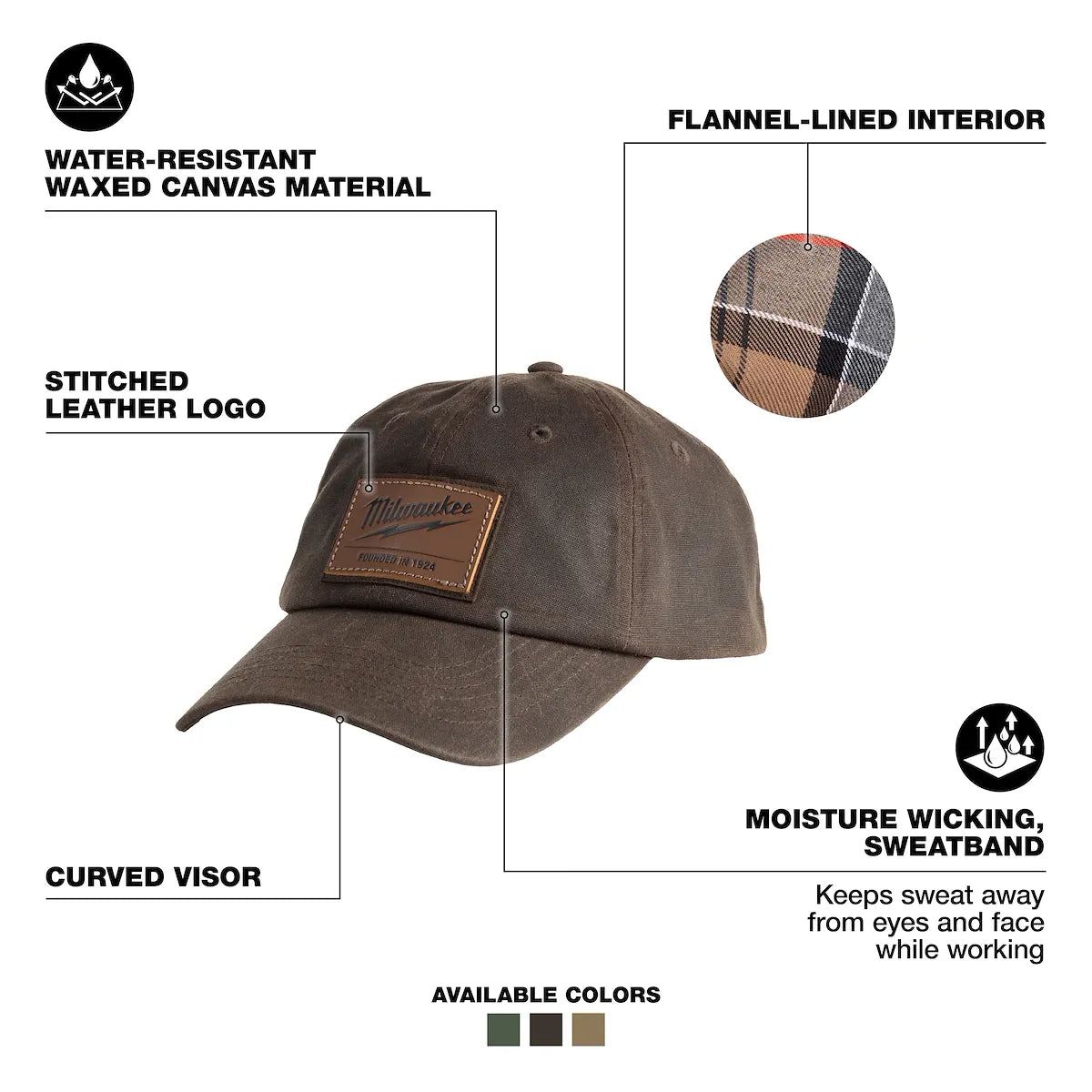 Milwaukee Waxed Canvas Adjustable Hat - Brown M772N