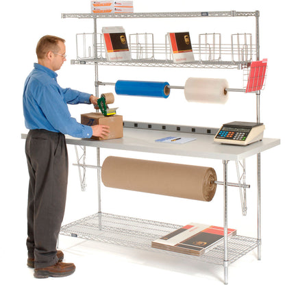 Global Industrial Packing Workbench W/Riser & 3 Shelves, Laminate Square Edge, 72"W x 30"D