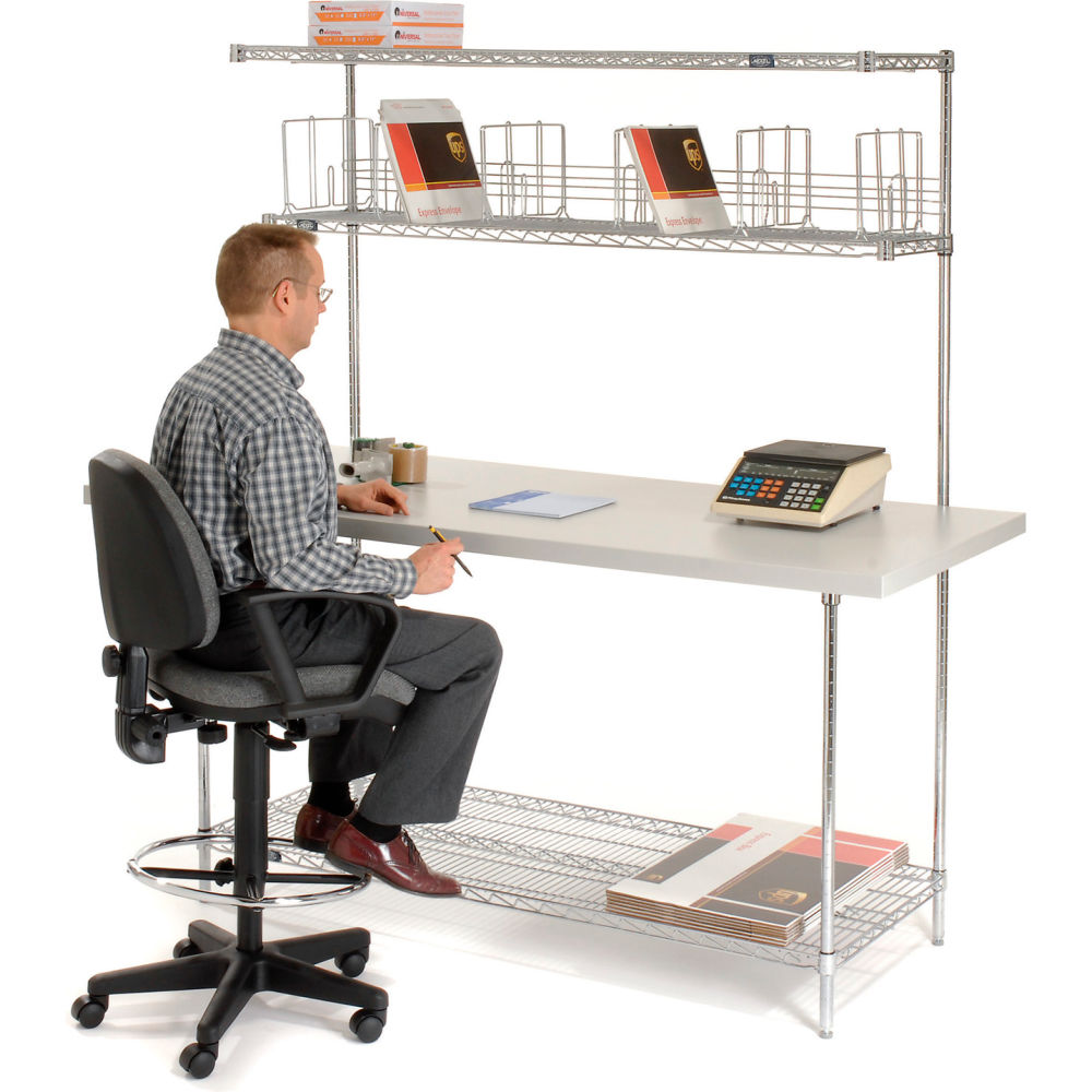 Global Industrial Packing Workbench W/Riser & 3 Shelves, Laminate Square Edge, 72"W x 30"D