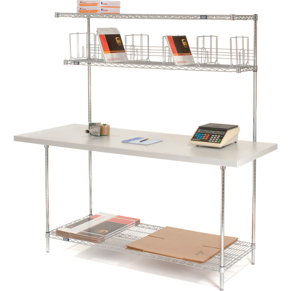 Global Industrial Packing Workbench W/Riser & 3 Shelves, Laminate Square Edge, 72"W x 30"D