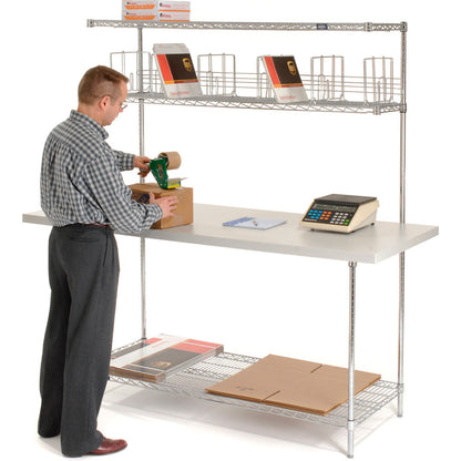 Global Industrial Packing Workbench W/Riser & 3 Shelves, Laminate Square Edge, 72"W x 30"D