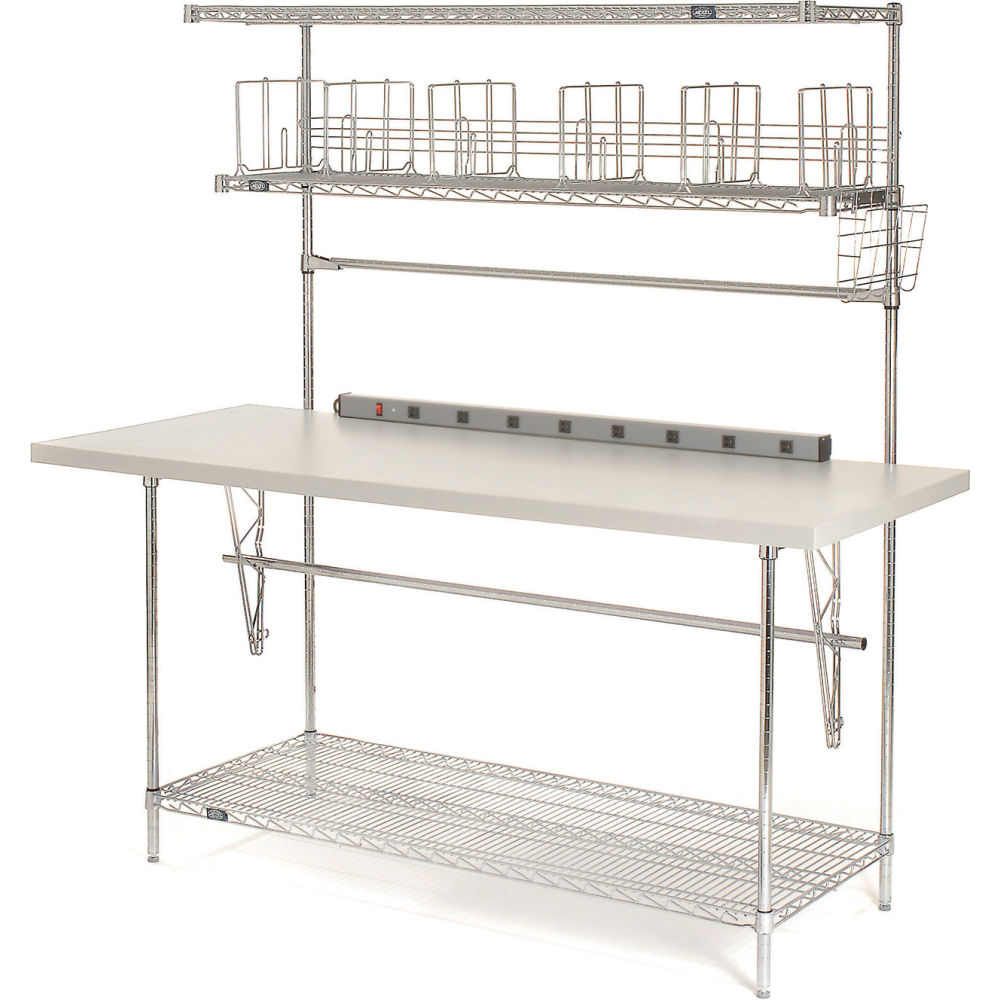 Global Industrial Packing Workbench W/Riser & 3 Shelves, Laminate Square Edge, 72"W x 30"D