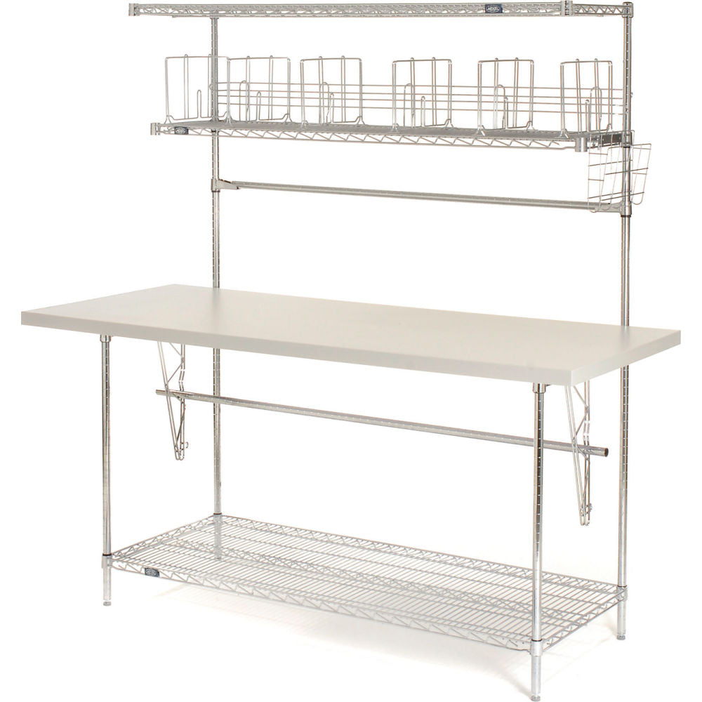 Global Industrial Packing Workbench W/Riser & 3 Shelves, Laminate Square Edge, 72"W x 30"D
