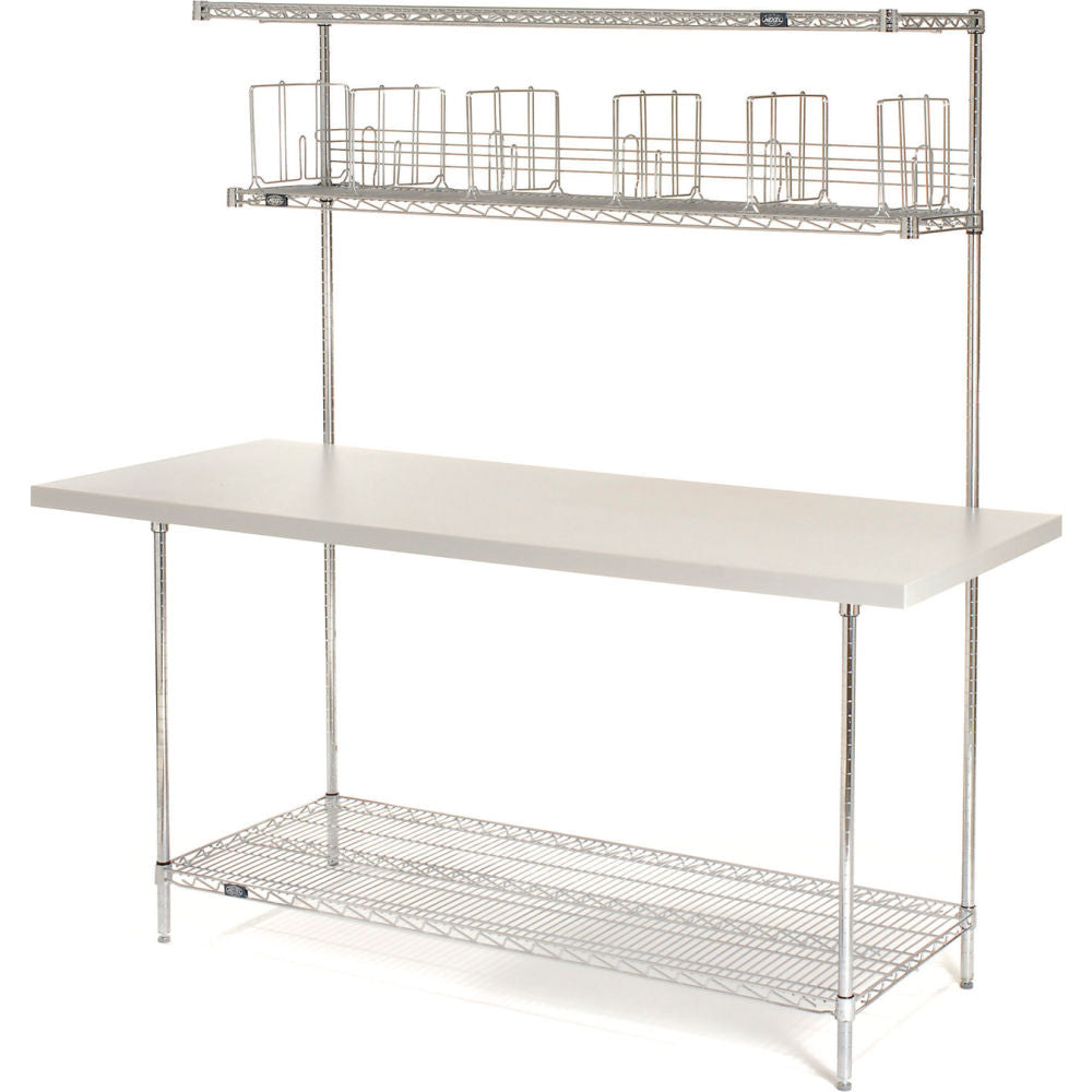 Global Industrial Packing Workbench W/Riser & 3 Shelves, Laminate Square Edge, 72"W x 30"D