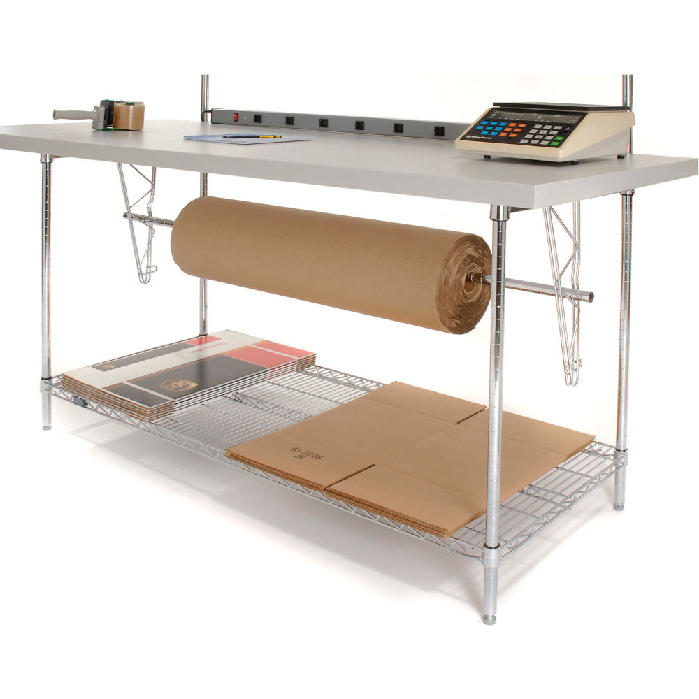 Global Industrial Packing Workbench W/Riser & 3 Shelves, Laminate Square Edge, 72"W x 30"D