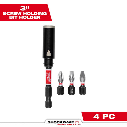 Milwaukee SHOCKWAVE Impact Duty 3in. Screw-Holding Bit Holder & Insert Bit Set (4Pc) 48-32-7905 | 1/4 in Drive