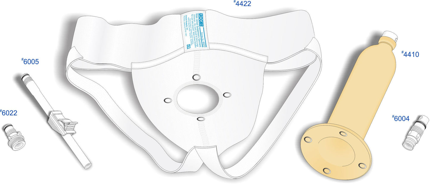 Urocare Male External Catheter Kit Urinal 20 - 40mm Diameter Universal Suspensory Garment 26- 46 Inch Waist Latex