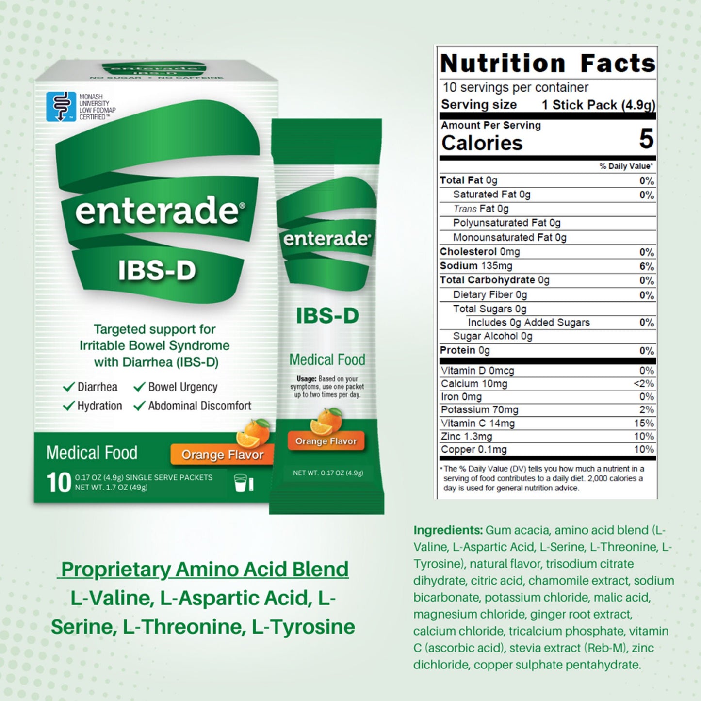 enterade® IBS-D Dietary Support Medical Food, Orange, Single Serve Packets