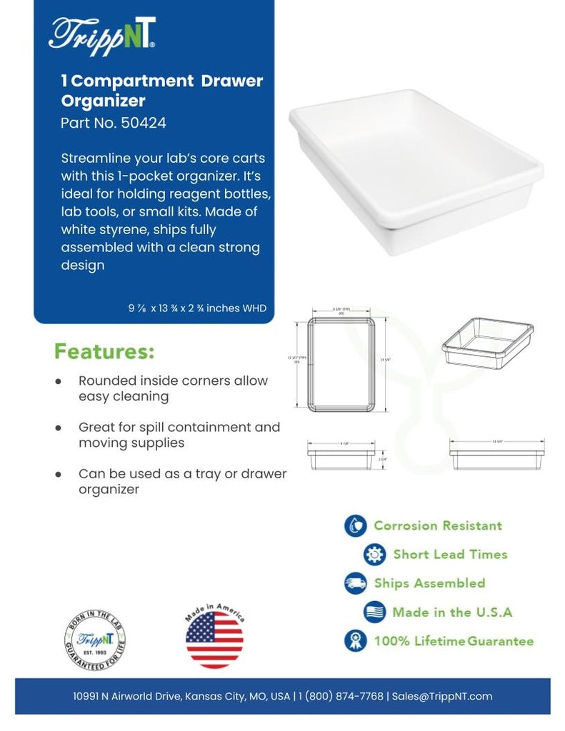 TrippNT 50424 1 Pocket Drawer Organizer - Lab Cart Single Category Staging Lifestyle Shot