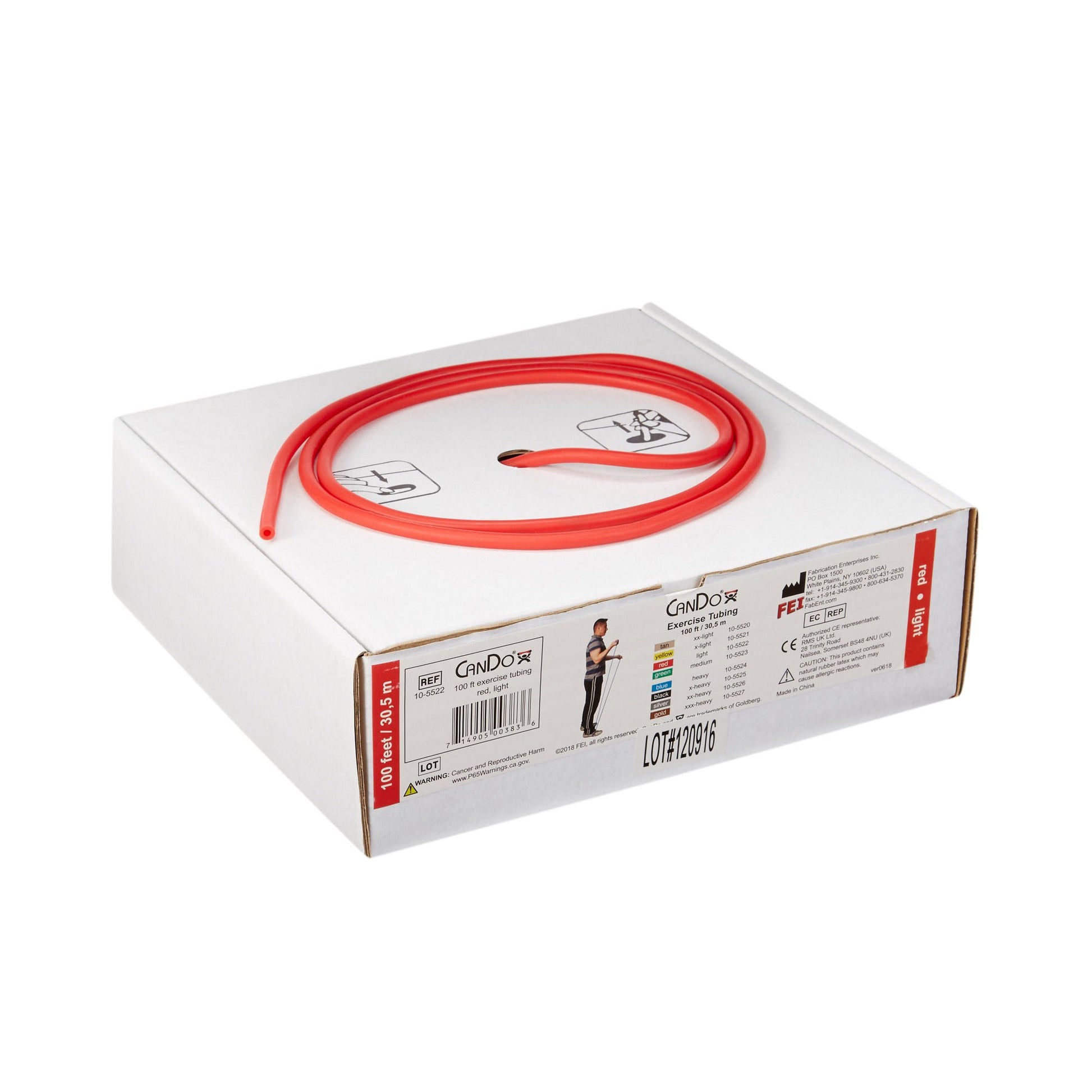 CanDo® Low Powder Exercise Resistance Tubing, Red, 100', Light Resistance