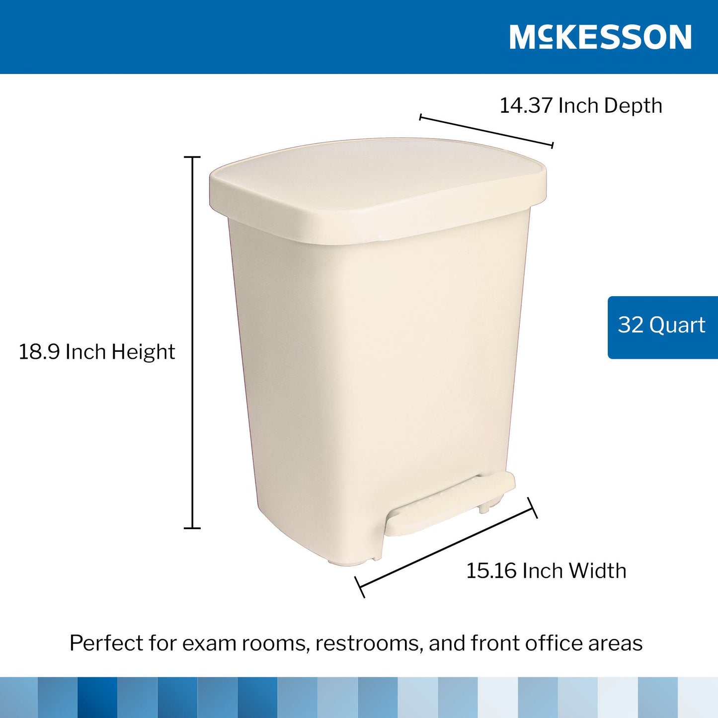 McKesson Waste Can with Step-On Pedal, Plastic, Beige, x 18.9 Inch