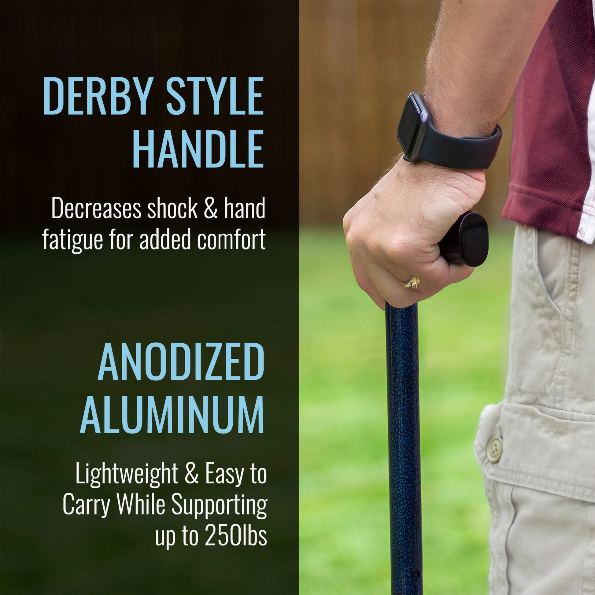 DMI® Lightweight Adjustable T-Handle Cane, Blue, 31 – 40 Inch Height