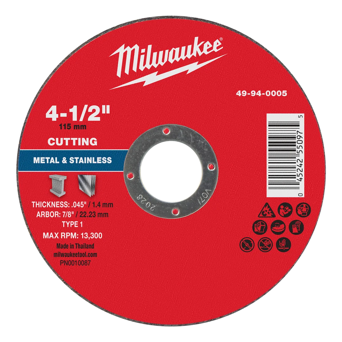 Milwaukee 4-1/2" x .045" x 7/8" Metal Cut Off Wheel -Type 1 49-94-0005
