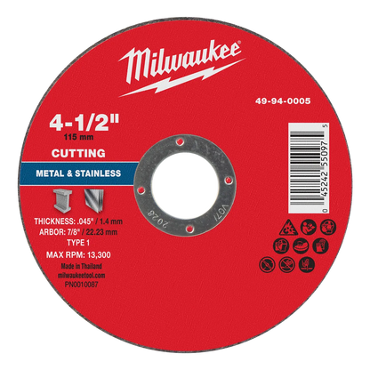 Milwaukee 4-1/2" x .045" x 7/8" Metal Cut Off Wheel -Type 1 49-94-0005