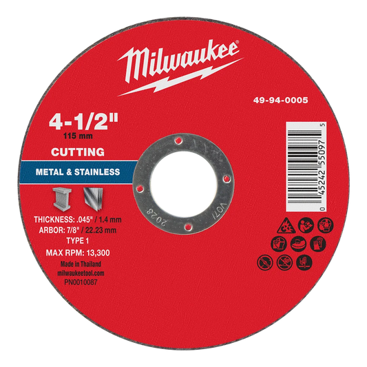 Milwaukee 4-1/2" x .045" x 7/8" Metal Cut Off Wheel -Type 1 49-94-0005