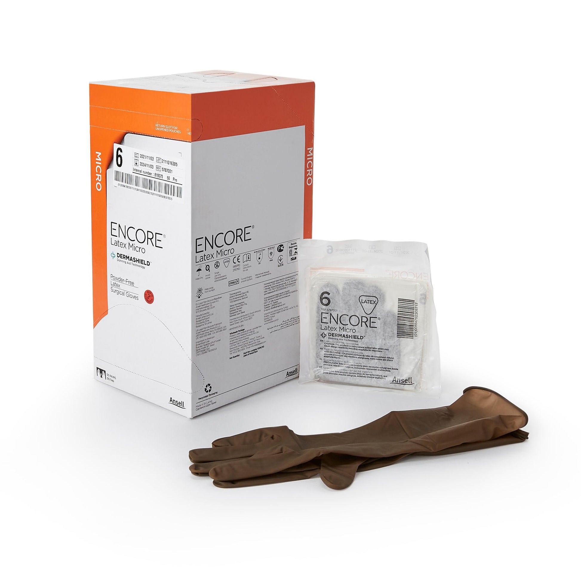 Sterile ENCORE® Latex Micro Latex Surgical Gloves, Brown
