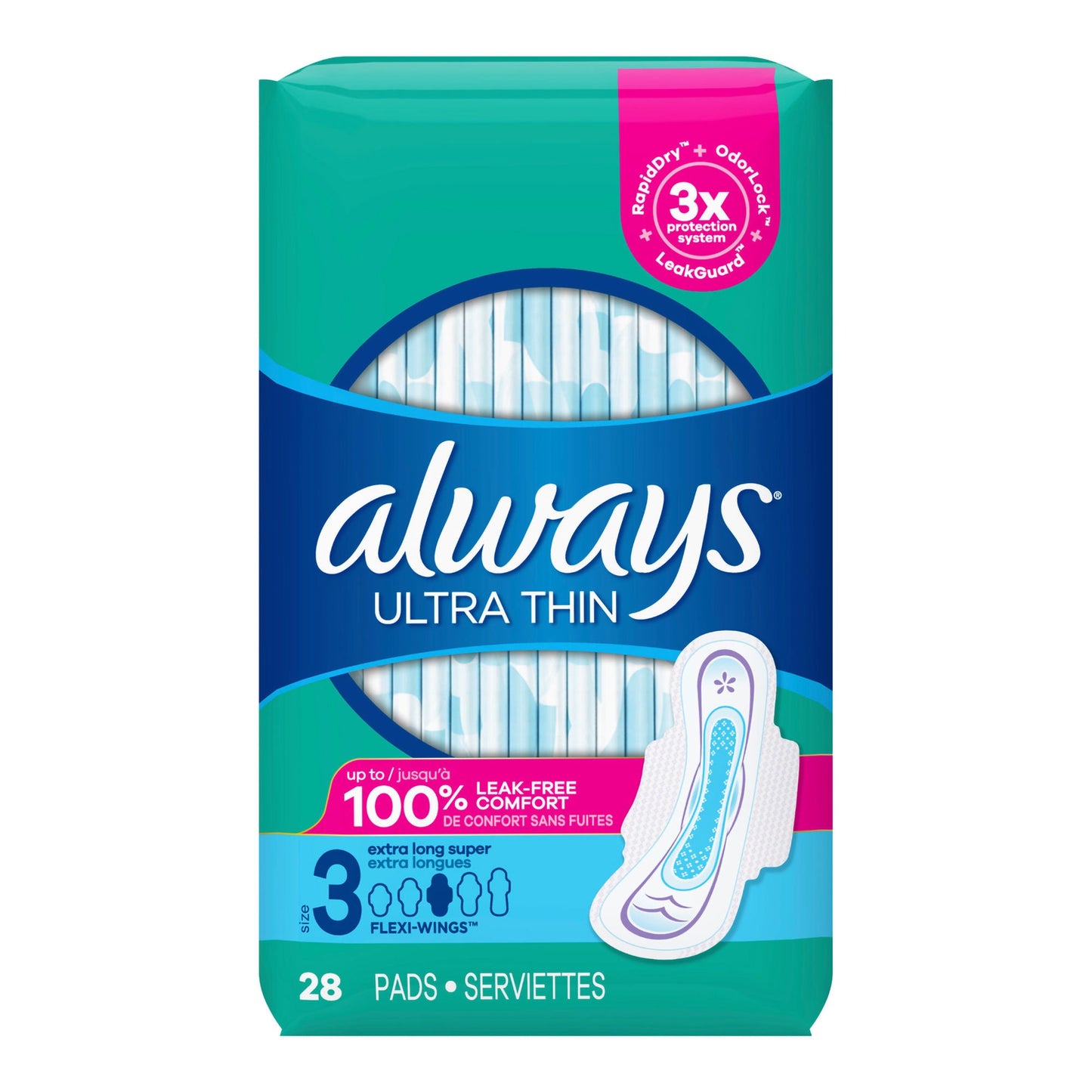 Always® Ultra Thin Extra Long Super Pads, Size 3