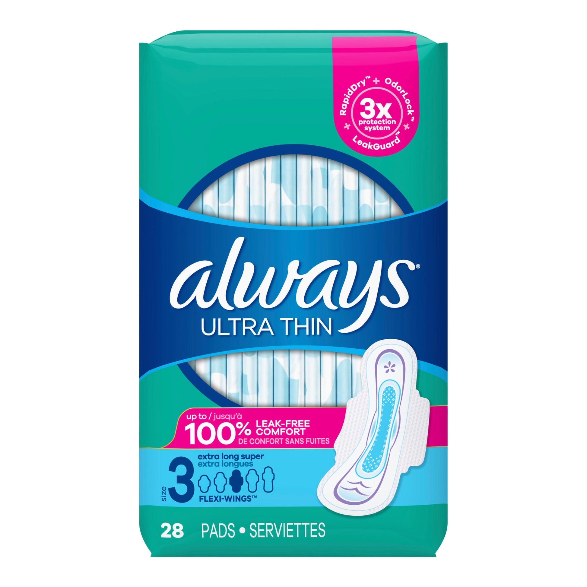 Always® Ultra Thin Extra Long Super Pads, Size 3
