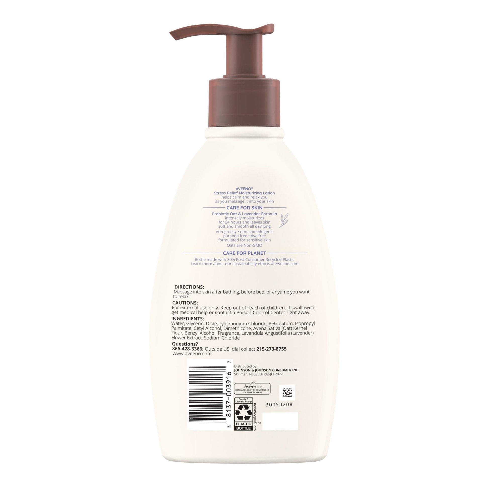 Aveeno Stress Relief Hand and Body Moisturizer Pump Bottle Lavender Scent Lotion