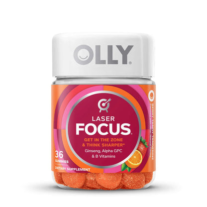 OLLY Laser Focus Dietary Supplement B6 / B12 / Ginseng / Alpha GPC 2 mg - 50 mcg - 100 mg - 20 mg Strength Gummy Berry Tang Flavor