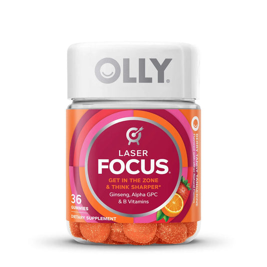 OLLY Laser Focus Dietary Supplement B6 / B12 / Ginseng / Alpha GPC 2 mg - 50 mcg - 100 mg - 20 mg Strength Gummy Berry Tang Flavor