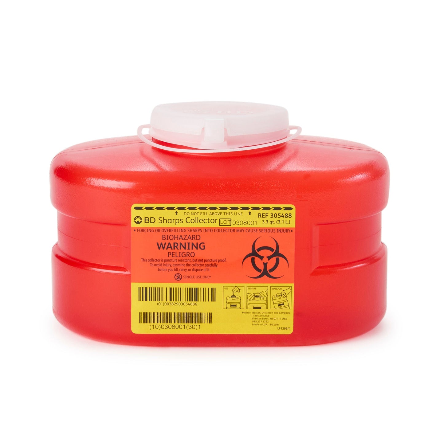 BD Red Sharps Container, 3.3 Quart