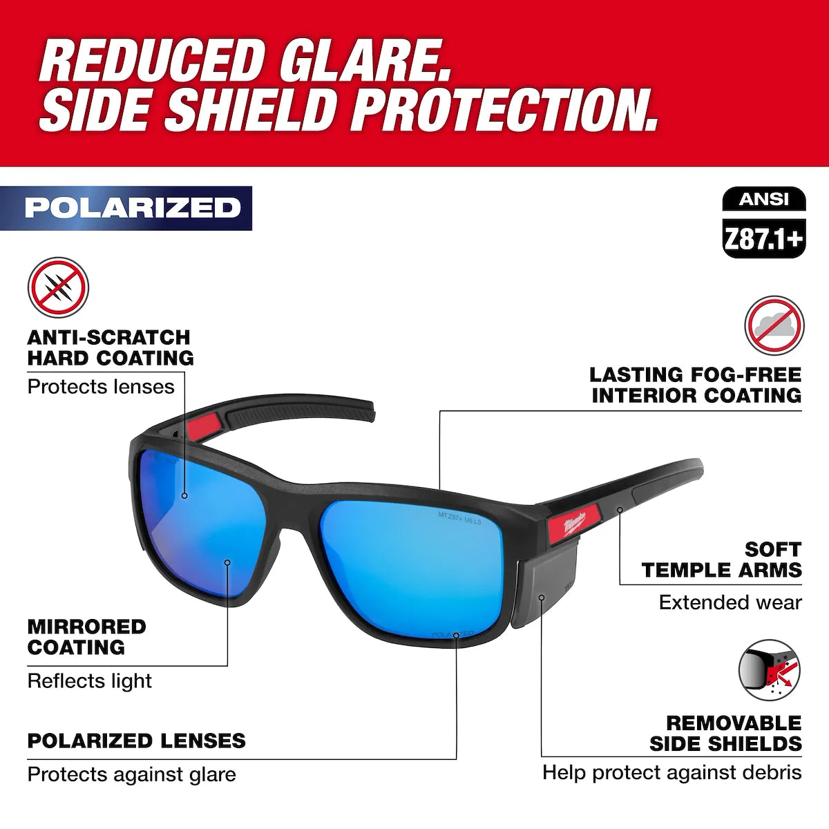 Milwaukee Polarized Full Frame Safety Glasses with Removable Side Shields – Blue Mirrored Dual Coat Lenses 48-73-2511