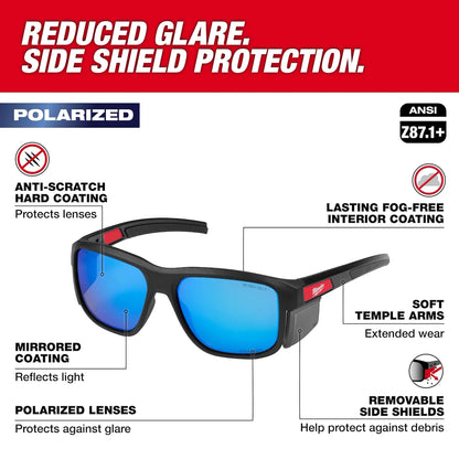 Milwaukee Polarized Full Frame Safety Glasses with Removable Side Shields – Blue Mirrored Dual Coat Lenses 48-73-2511