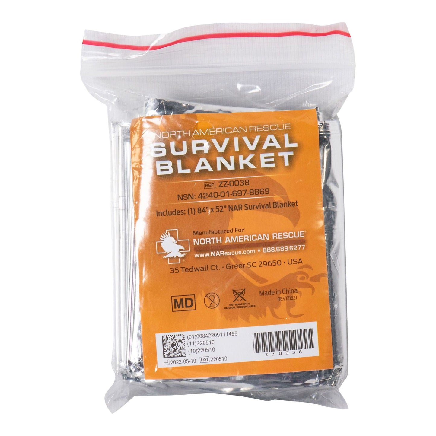 North American Rescue Emergency Blanket Mylar / Polyethylene 1.84 oz. Silver
