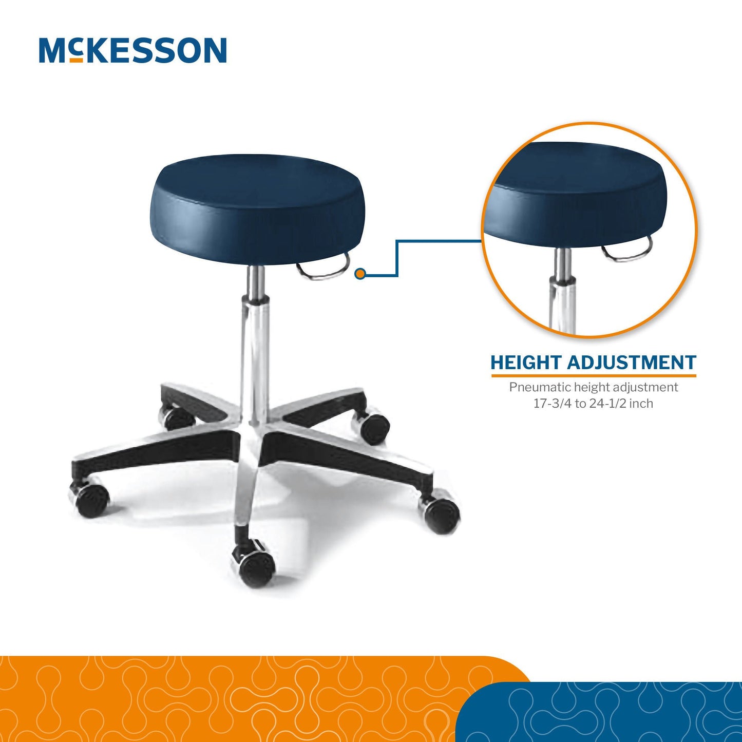 McKesson Round Pneumatic Exam Stool, Blue, without Backrest