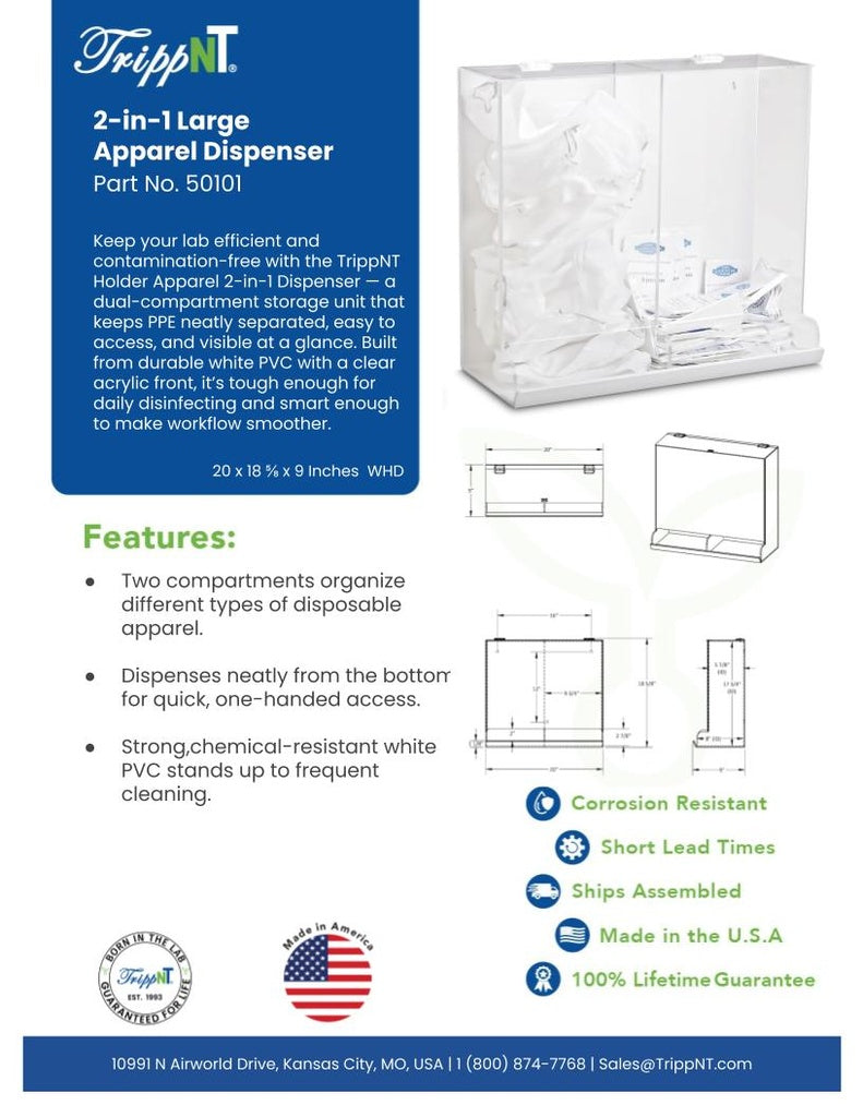 TrippNT 50101 2-in-1 Large Acrylic Apparel Dispenser - Gowning Room Installation Lifestyle Shot