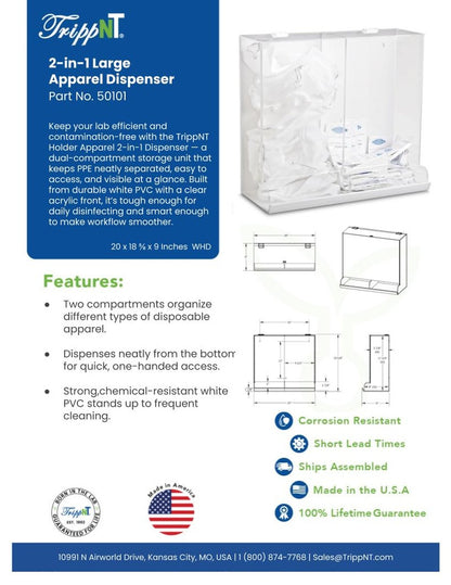 TrippNT 50101 2-in-1 Large Acrylic Apparel Dispenser - Gowning Room Installation Lifestyle Shot
