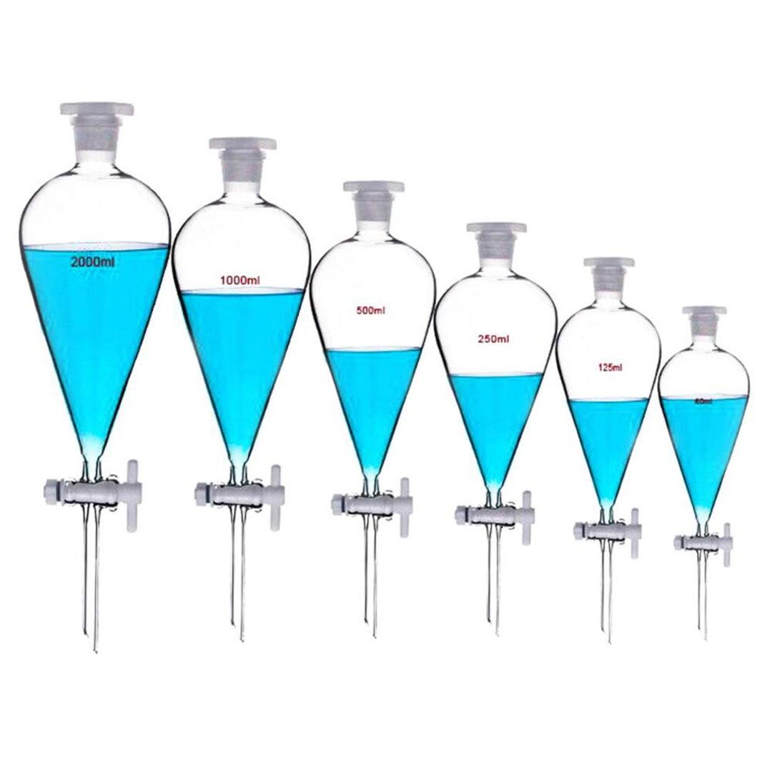 Funnel Glass Separatory with PTFE Stopcock and Poly Stopper