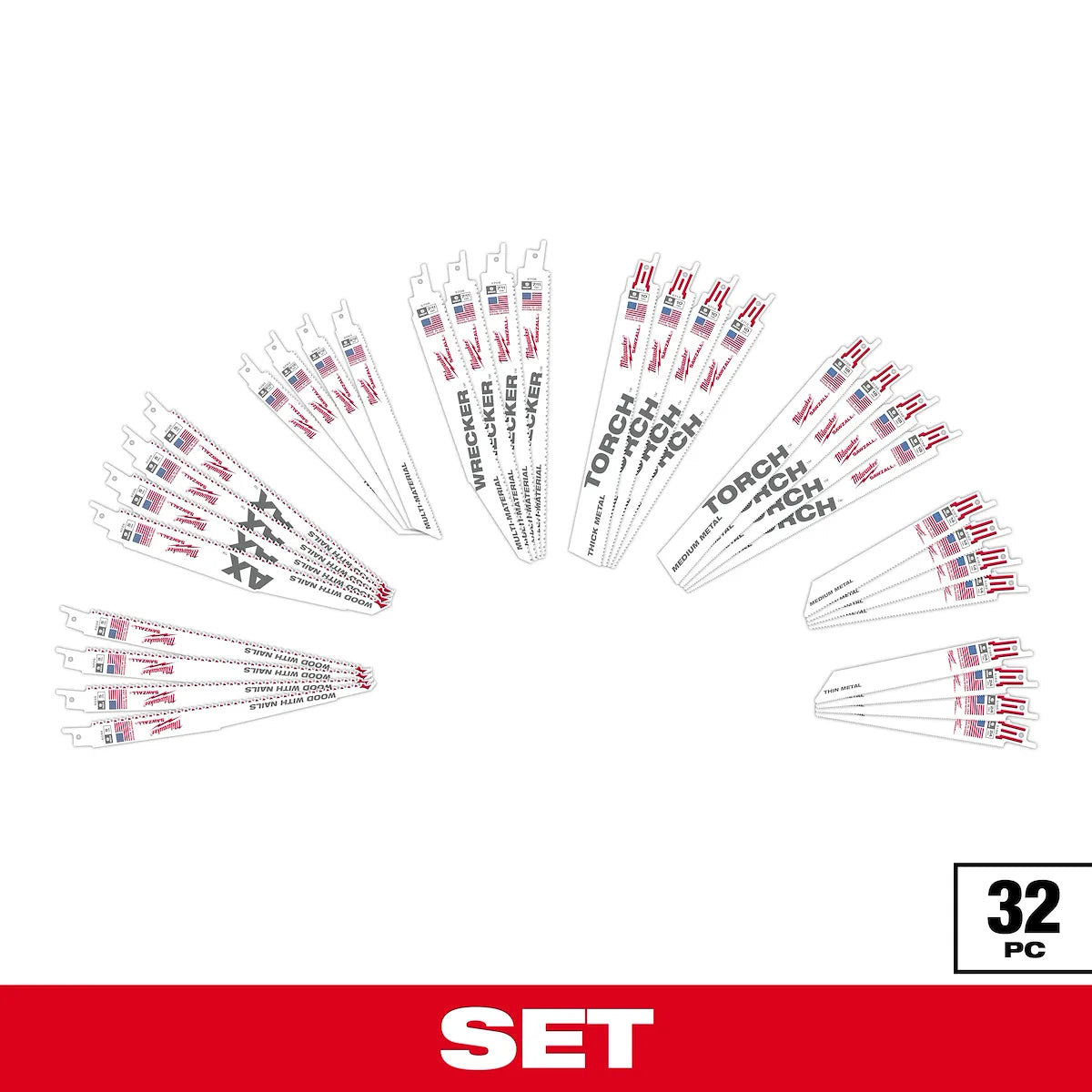 Milwaukee 32PC Wood and Metal Cutting SAWZALL Blade Set 49-22-1132 | 32-Piece