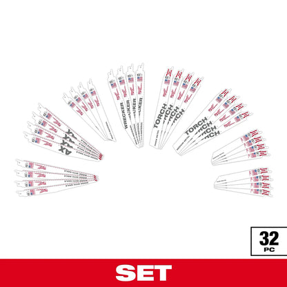 Milwaukee 32PC Wood and Metal Cutting SAWZALL Blade Set 49-22-1132 | 32-Piece