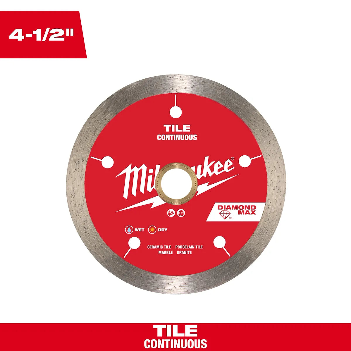Milwaukee 4-1/2" DIAMOND MAX Continuous, Tile Diamond Blade 49-93-9204 | Diamond Coated