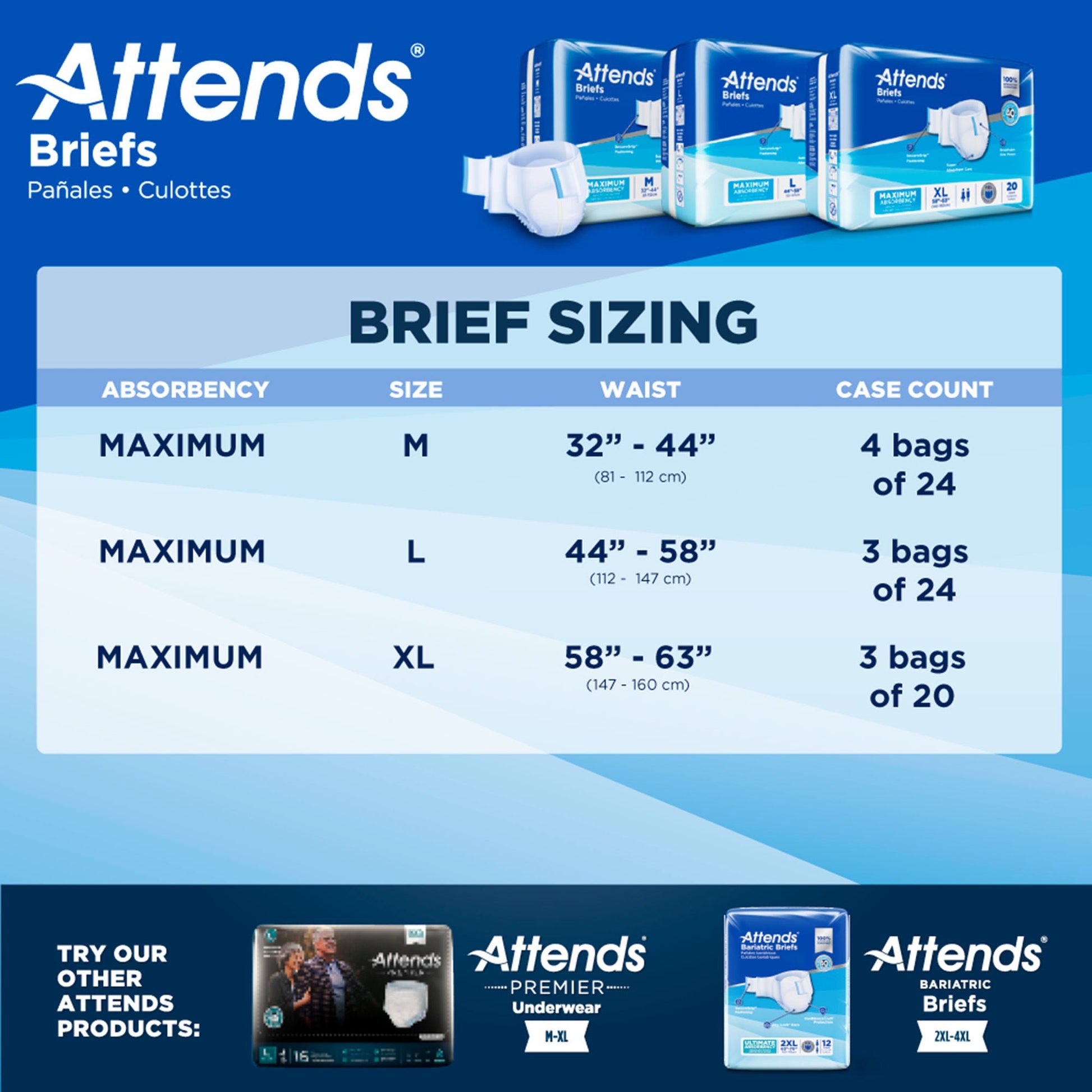 Attends® Briefs, Adult, Heavy Absorbency, Disposable, White
