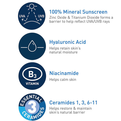 CeraVe® Hydrating Mineral Sunscreen for Face, SPF 50, Tube