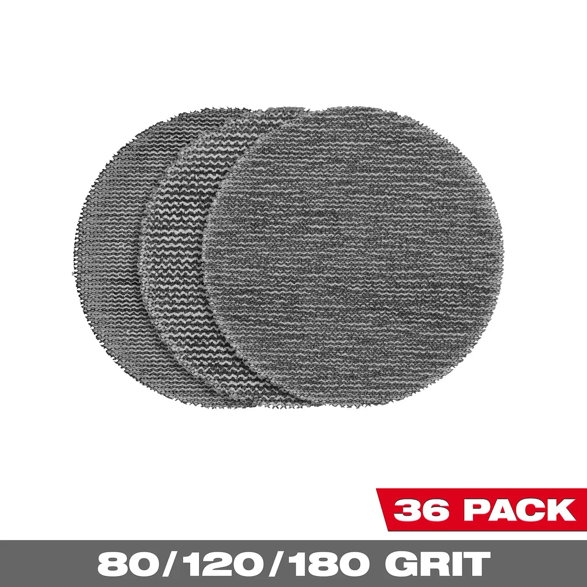 Milwaukee 3” Assorted 80, 120, 180 Grit Mesh Sanding Discs with POWERGRID Tear Resistant Mesh – (36 PK) + 3 Pad Savers 48-80-6406