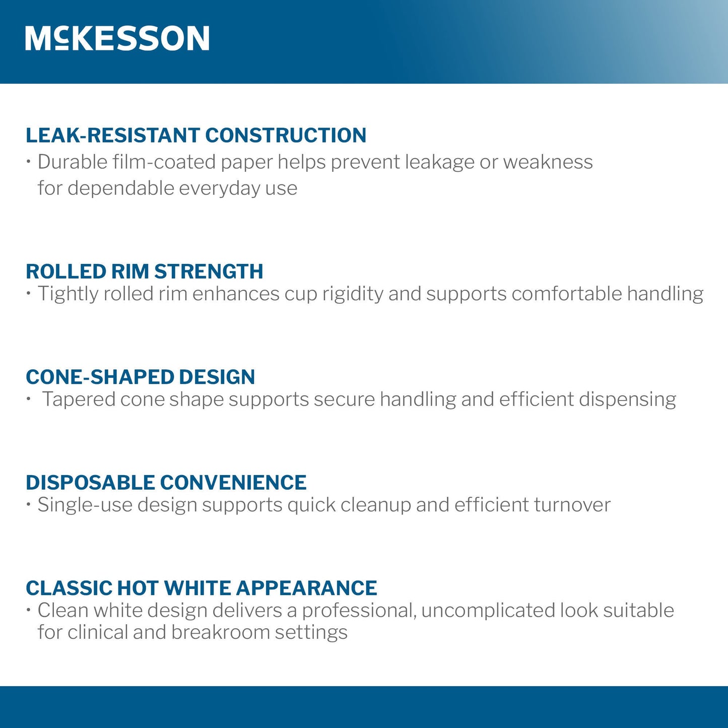 McKesson Paper Cone Drinking Cups, White, Capacity
