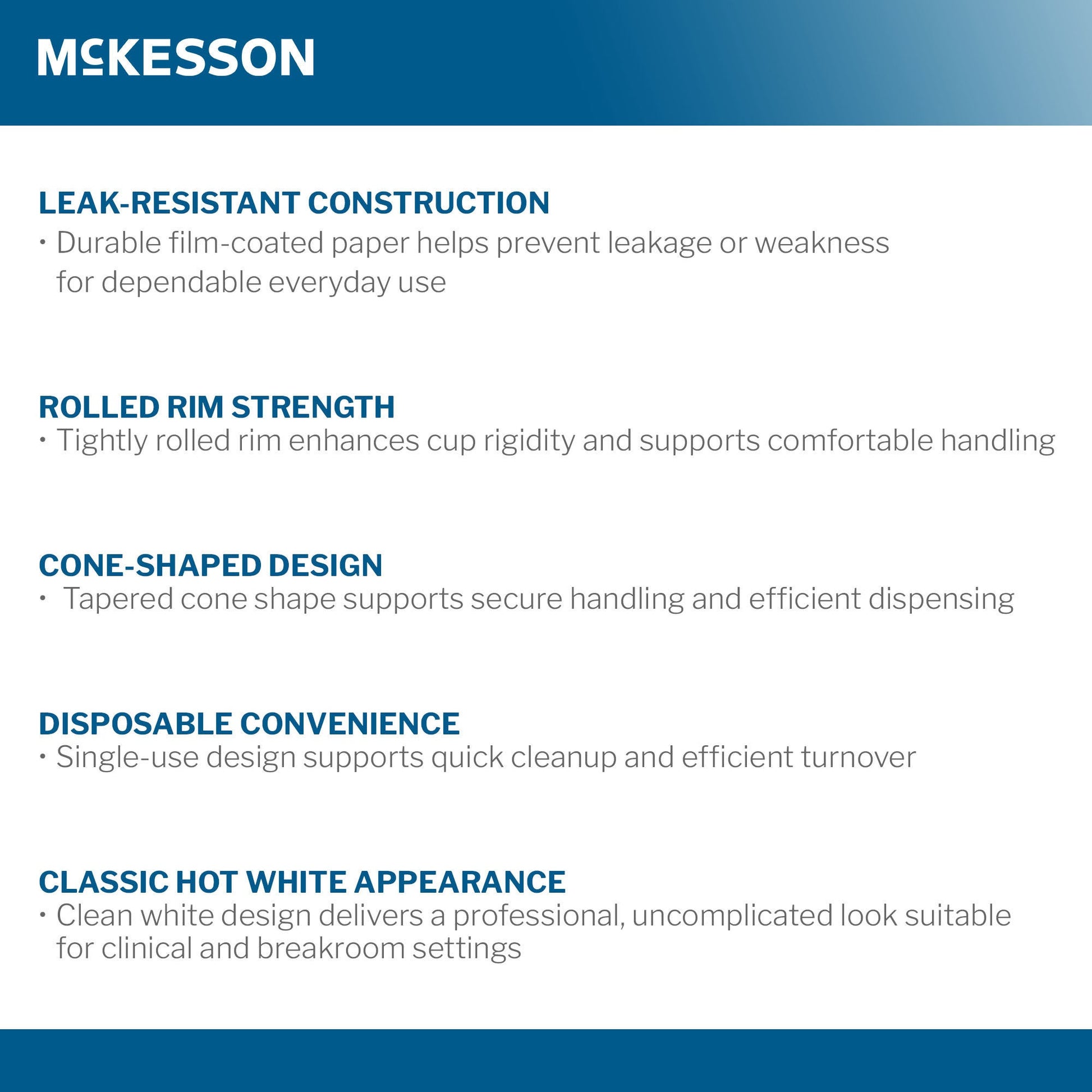 McKesson Paper Cone Drinking Cups, White, Capacity