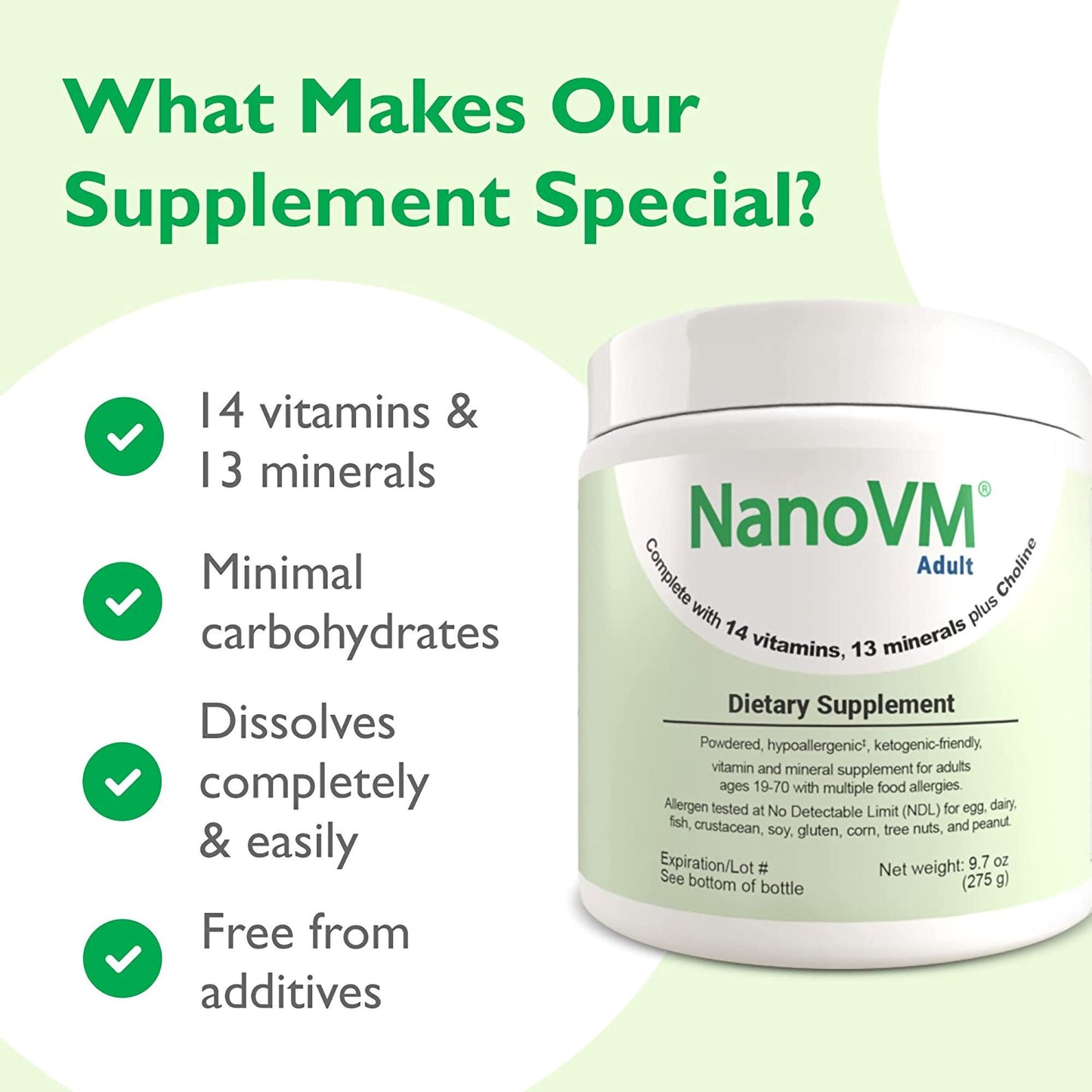 NanoVM® Vitamin & Mineral Powder, 275 Grams