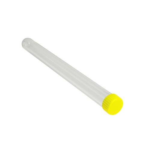 Caplugs Evergreen 214-2099-Y50 21 mL Round Bottom Test Tube with Yellow Screw Cap, 16x150 mm, PS Natural, 1000/Bag, MADE IN USA