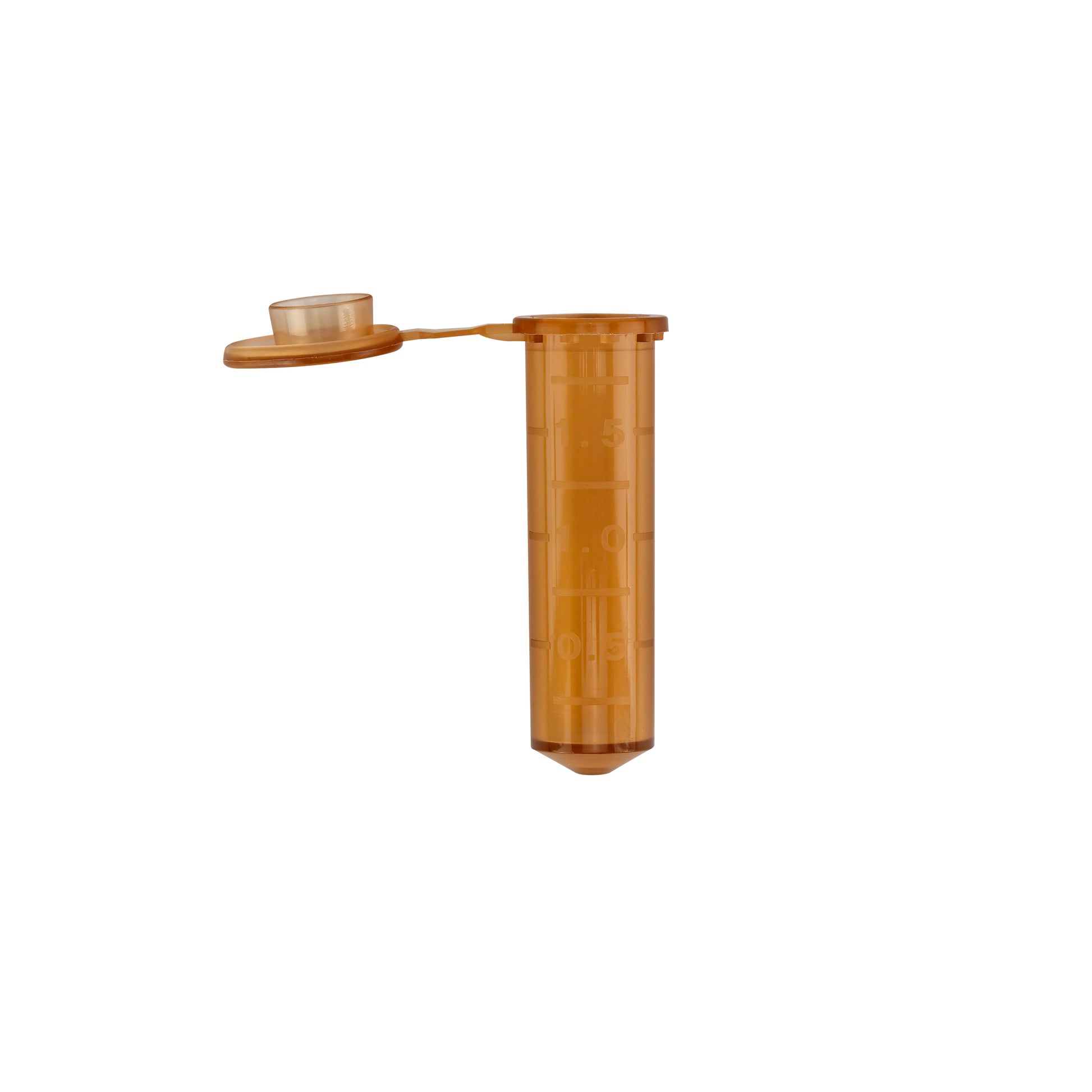 Caplugs® Evergreen 2143442N80E1 2.0mL Conical Flat Microcentrifuge Tubes Tethered Cap Amber Polypropylene Copolymer (PPC) 250/Bag MADE IN USA