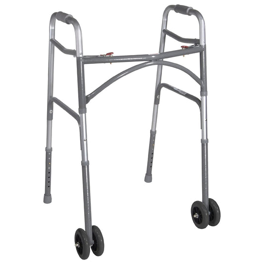 McKesson Bariatric Folding Walker w/ Wheels, Height Adjusts from 32 to 39 Inches
