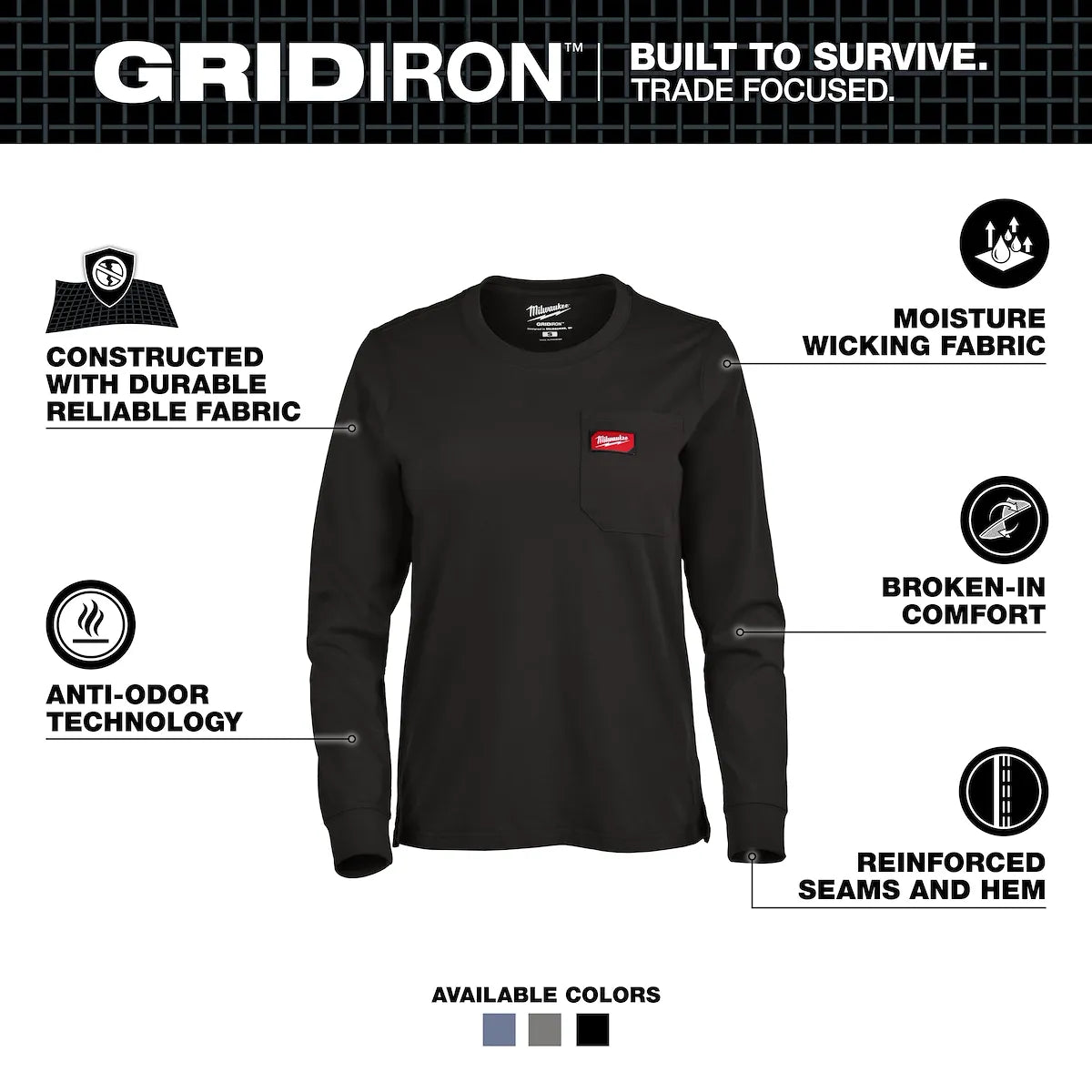 Milwaukee Women's GRIDIRON Pocket T-Shirt - Long Sleeve Gray L F551