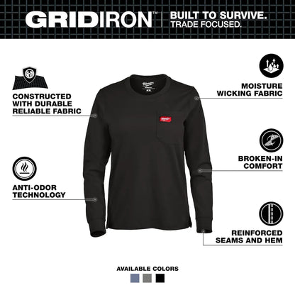 Milwaukee Women's GRIDIRON Pocket T-Shirt - Long Sleeve Gray L F551