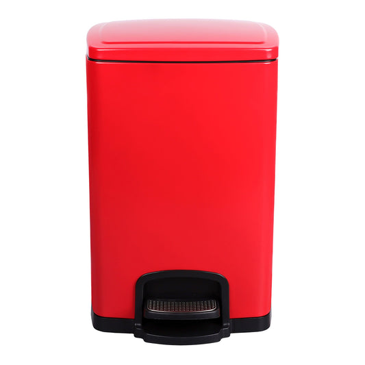 McKesson Trash Can with Plastic Liner, Square, Steel, Red